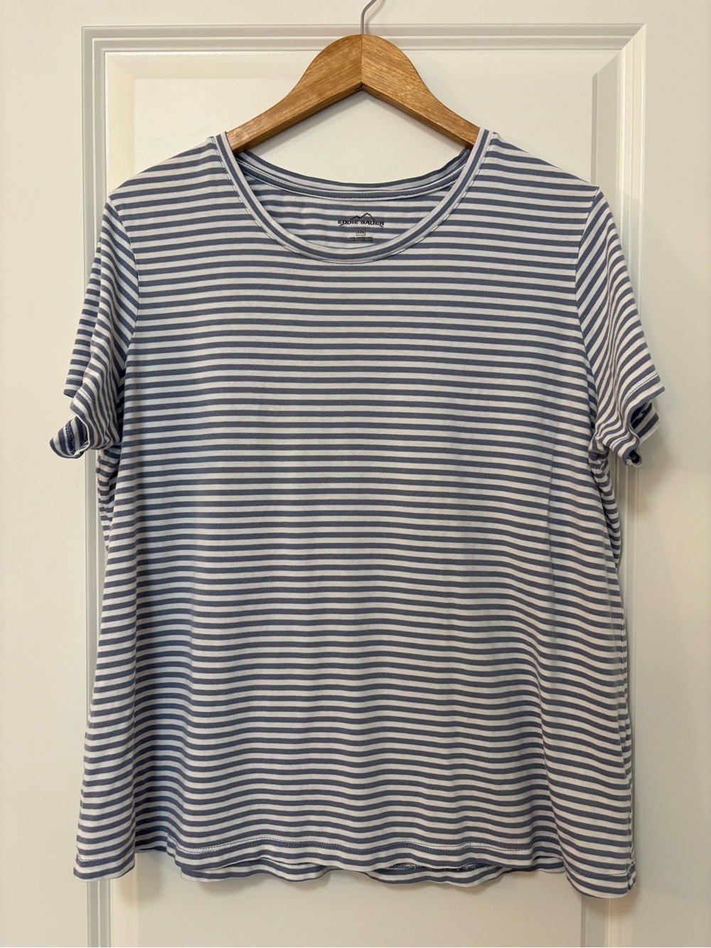 Eddie Bauer Blue Gray Cream Striped Tee Shirt, Size XXL